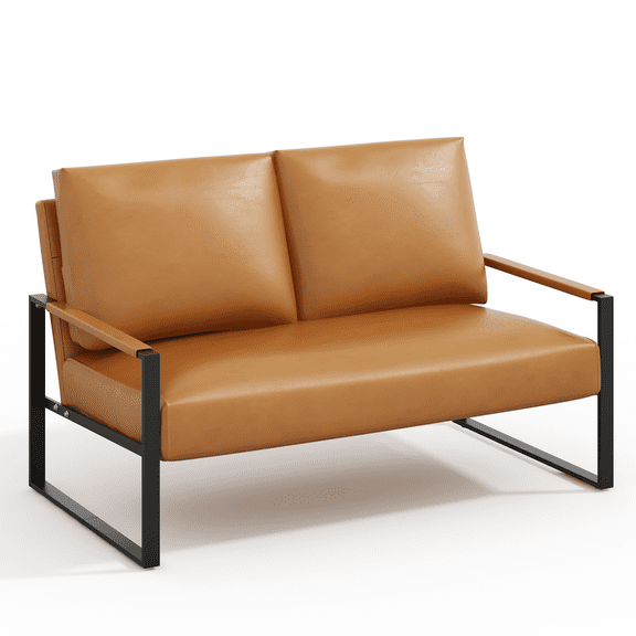 baxluxe Modern 2-Seater Faux Leather Loveseat Sofa with Metal Frame, Upholstered Small Couch for Living Room Bedroom