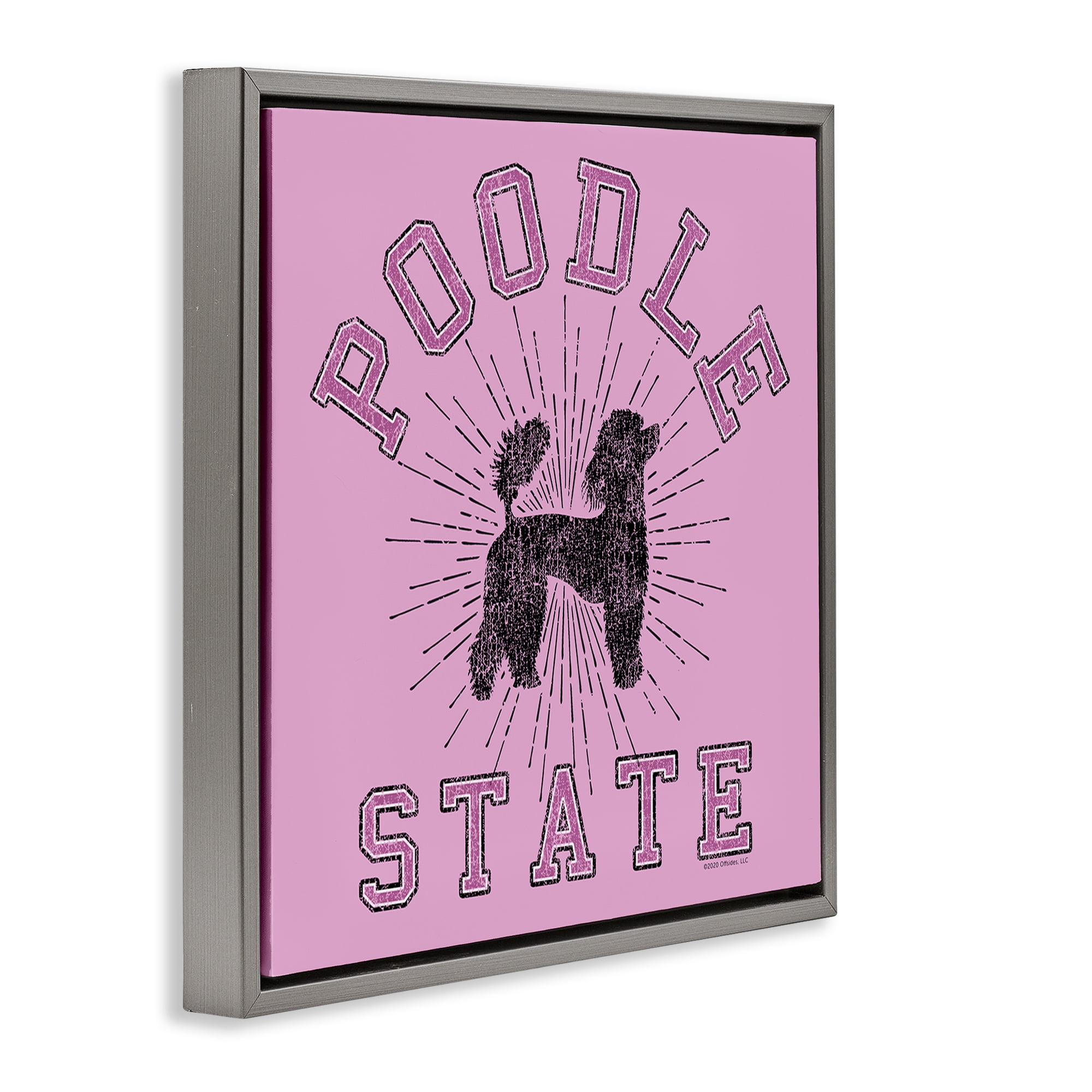 Stupell Industries Varsity Style Poodle State Novelty & Humor Painting Gray Floater Framed Canvas Art Print Wall Art, 18 x 18