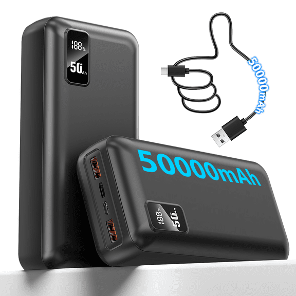 50000mAh High-Capacity Fast Charging Power Bank, LED Digital Display Portable Phone Charger, Emergency Power Supply for Camping and Outdoor Travel