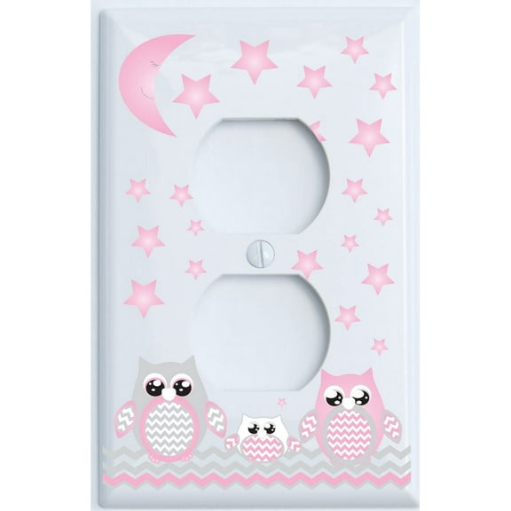 Grey and Pink Owl Light Switch Plate Covers and Outlet Covers/Owl Nursery Decor