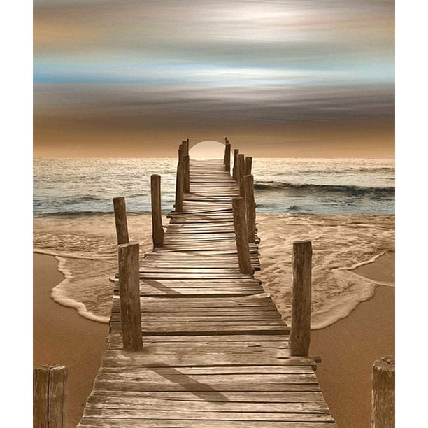 (1) Hilo Algodón Ecológico 11CT Impresión 3 Hebras 36*46CM Kit Serie Paisaje Punto Cruz Playa (manual en Inglés) SZX12