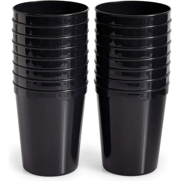12 Pieces Reusable Plastic Water Tumblers, 18 oz/530ml Reusable Cups Kids Drinking Cups Stackable Plastic Tumblers Black Cups Set Water Glasses for Kids,Hard Plastic Cups Reusable (Black)
