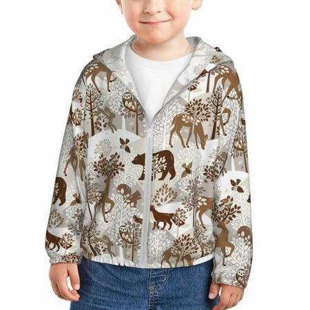 

Goofa leaf Moose fox owls tree Printed Kids Zip-Up Hoodie Girls Boys UPF50+ Sun Protection Jacket Hooded Cooling Shirt-4 Years