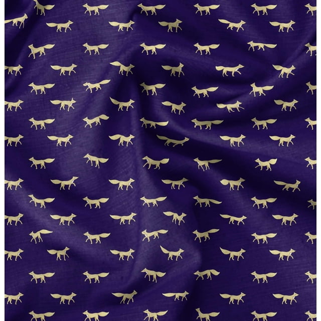 Soimoi Satin Silk Fabric Fox Animal Printed Craft Fabric by the Yard 42 Inch Wide