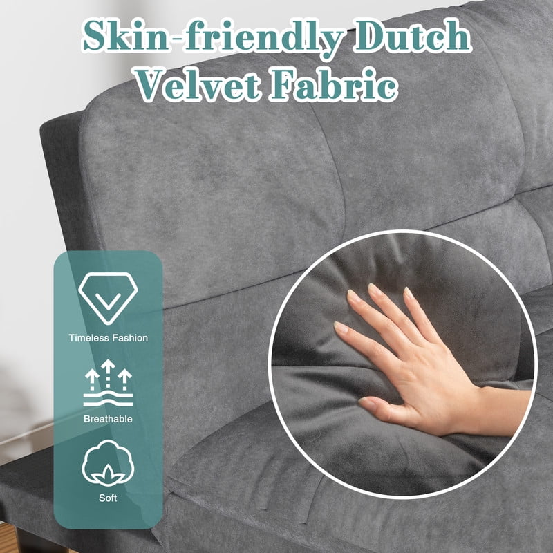 Walsunny 60” 3 in 1 Convertible Sofa Bed, Foldable Sleeper Futon Couch Bed with 3-Angle Adjustment, Soft Dutch Velvet Loveseat Couch for Small Space, Suitable for Relax, Dark Grey