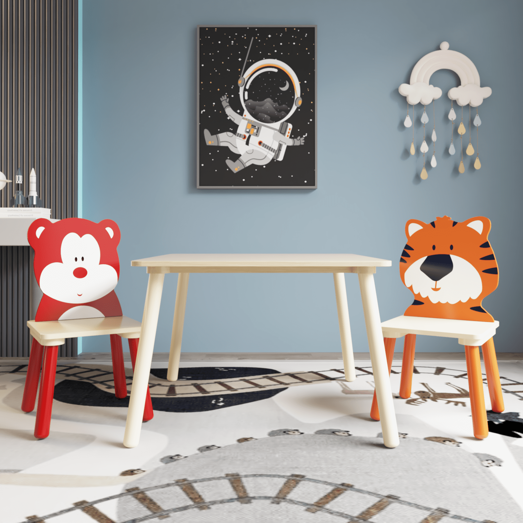 Walkfairy 3 Piece Kiddy Table and Chair Set, Kids Wood Table with 2