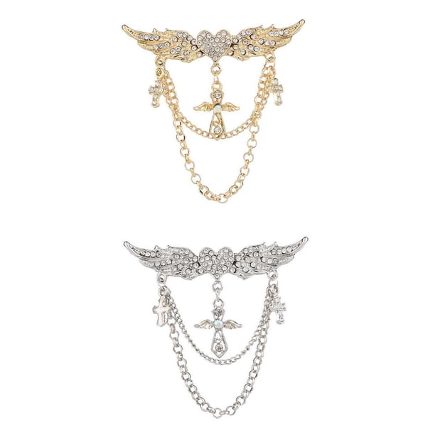 2 Piezas de Broches Clásicos para Hombre, Broches con Borlas Y Alas de Ángel de Cristal Salvador Broches de moda para mujer