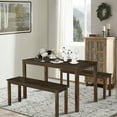 thumbnail image 3 of Gymax 3pcs Dining Set Modern Studio Collection Table with 2 Benches Wood Legs Coffee, 3 of 10