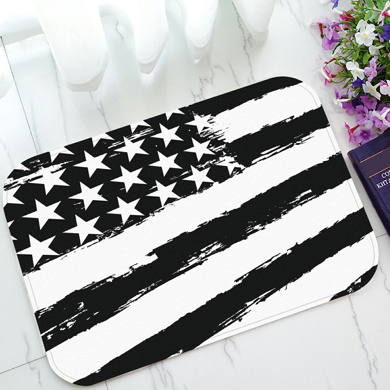 ECZJNT Black And White American Flag Doormat Bath Mat Rug