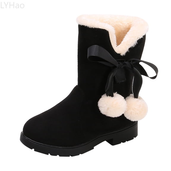 LYHao Winter Kids Boots With Bow For Girls Cozy Warm Boots For Everyday Play And Easy On/Off Comfort ,Girls Boots Sizes 6 Black(12-12.5 Years)