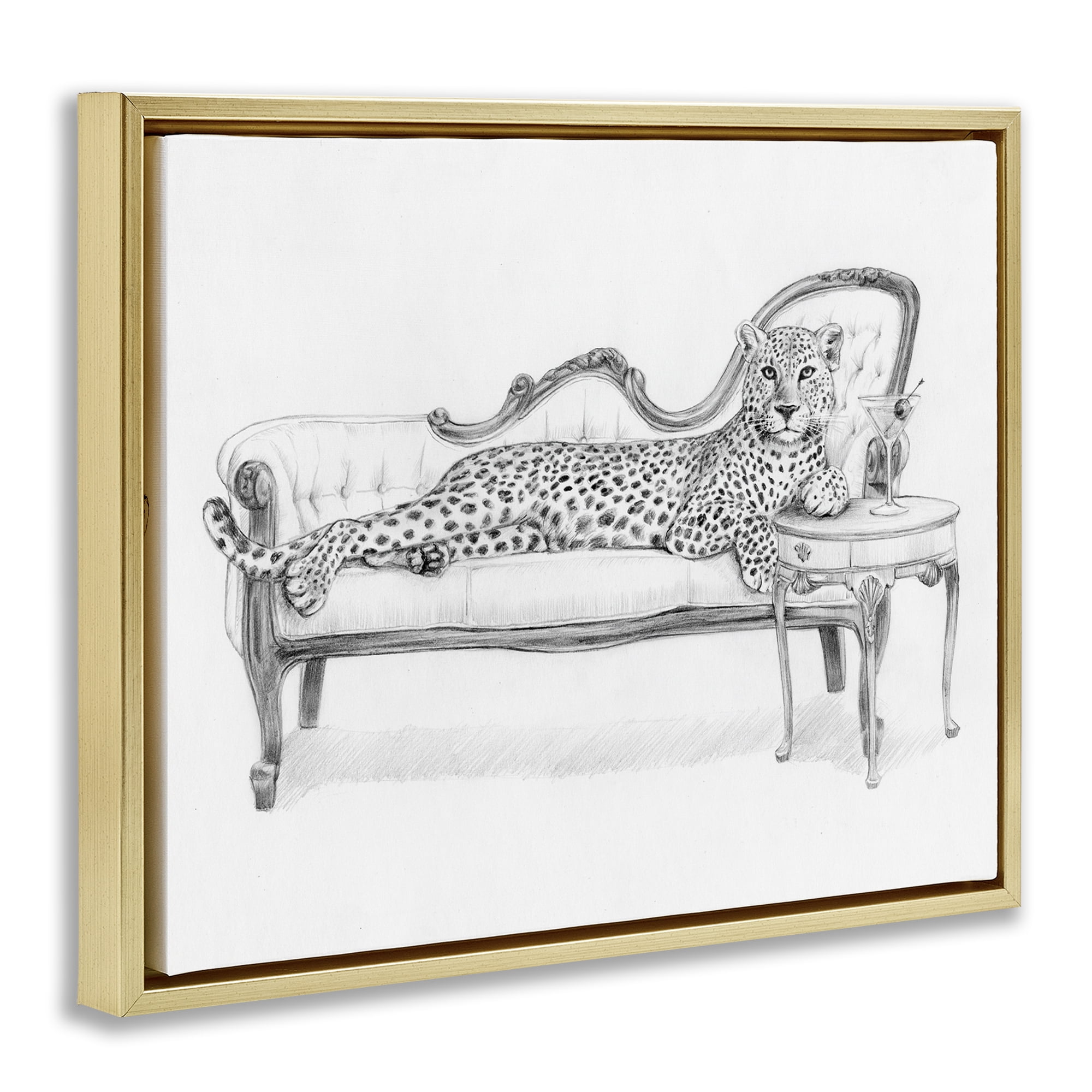 Stupell Industries Lounging Beast Cheetah Gold Framed Floater Canvas Wall Art, design by Victoria Barnes