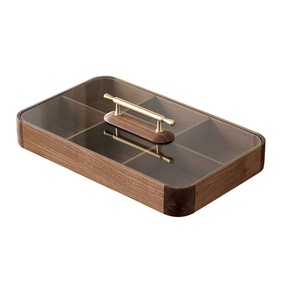 Wooden Snack Tray with Lid,Divided Serving Tray 6 Compartments Snack Platter Candy,Handmade Dessert Serving Tray Food Storage Organizer for Chips Vegetables Nut Sweets and Snacks