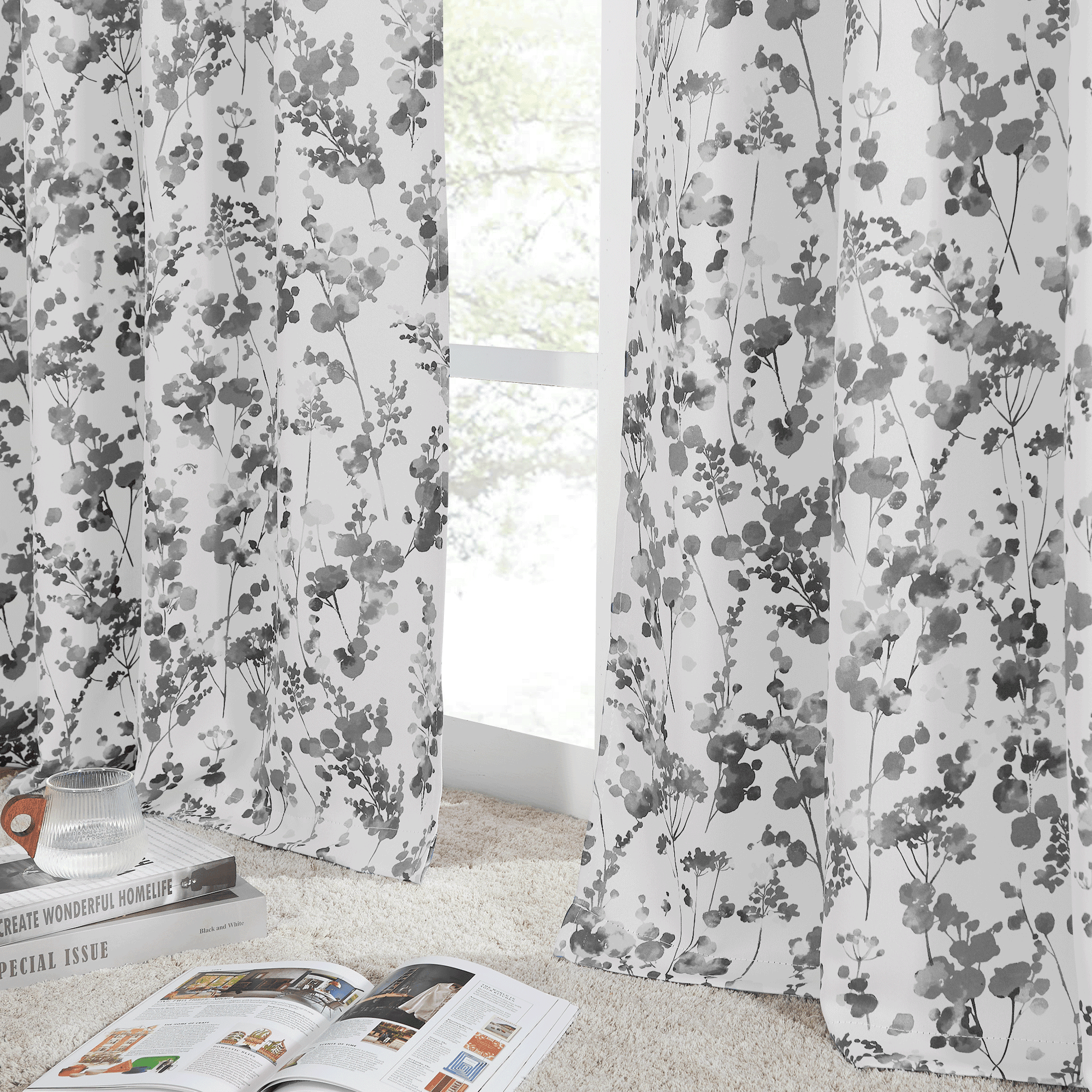 NICETOWN Blackout Curtains for Kitchen, Watercolor Dots Painting Light Blocking Curtains Thermal Insulated Privacy Drapes for Bedroom, Grey, 52"x63", 2 Panels