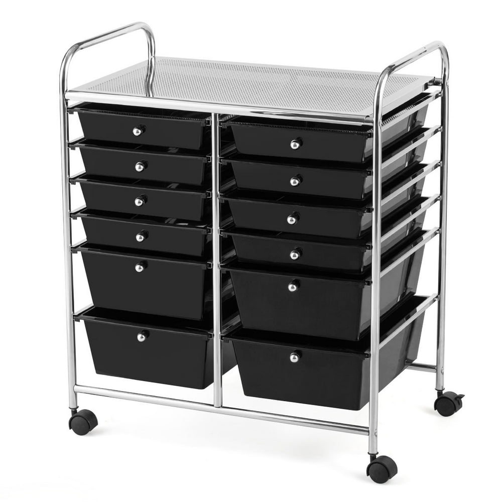 Topbuy 12Drawers Rolling Storage Cart with Organizer Top Black