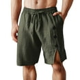 thumbnail image 2 of Mceream Mens Cotton Twill Cargo Shorts Casual Drawstring Stretch Elastic Waist Drawstring Button Down Side Split Hem Knee-Length Solid Color Shorts for Beach Vacation Daily Wear Army Green S, 2 of 6