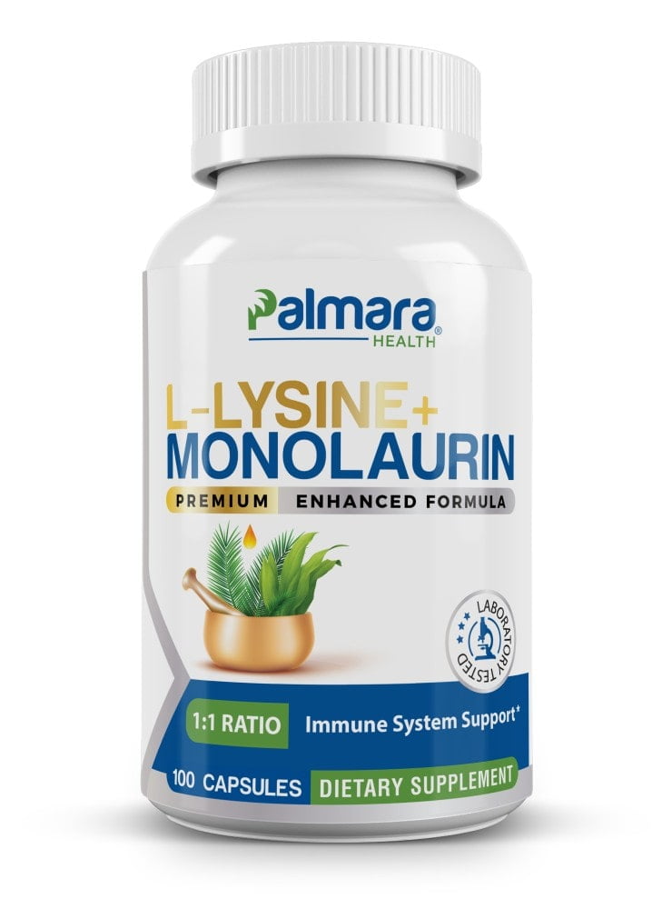 Palmara Health L-Lysine + Monolaurin 600mg 1:1 Ratio, 100 Capsules | Vegan, Non-GMO, & Gluten Free