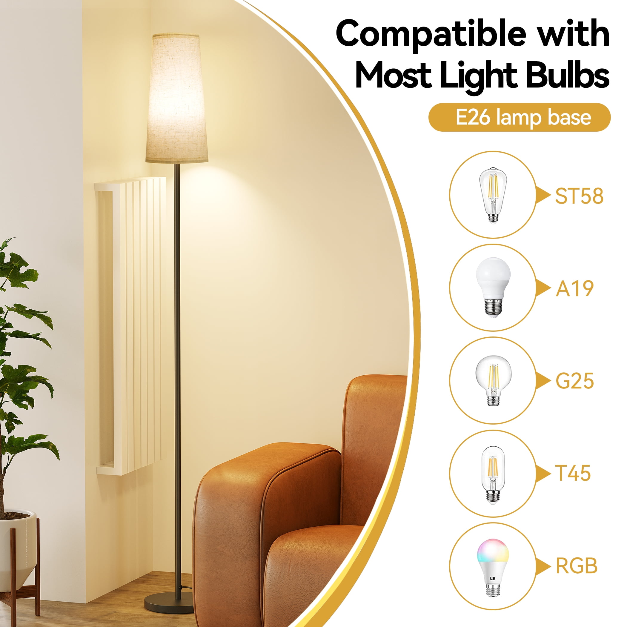 Sunmory Floor Lamp with Remote Control, Floor Lamps for Living Room Modern Floor Lamp, Dimmable Colors Temperature Standing Lamp Tall Lamps for Bedroom Office 12W Bulb Included