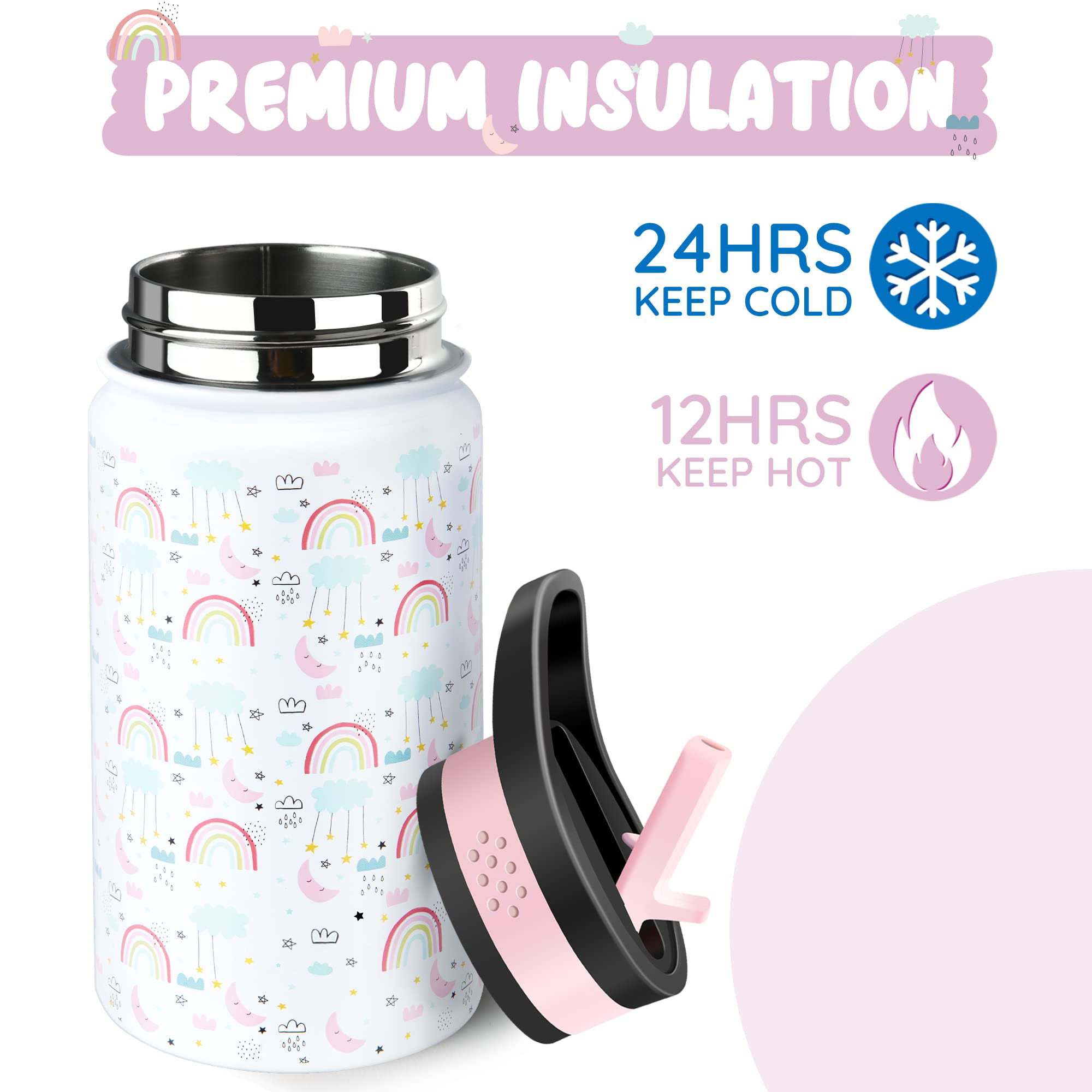  CHILLOUT LIFE 17 oz Kids Insulated Water Bottle for School with  Straw Lid Leakproof and Cute Waterproof Stickers, Personalized Stainless  Steel Thermos Flask Metal Water Bottle, Dishwasher Safe Color : Home