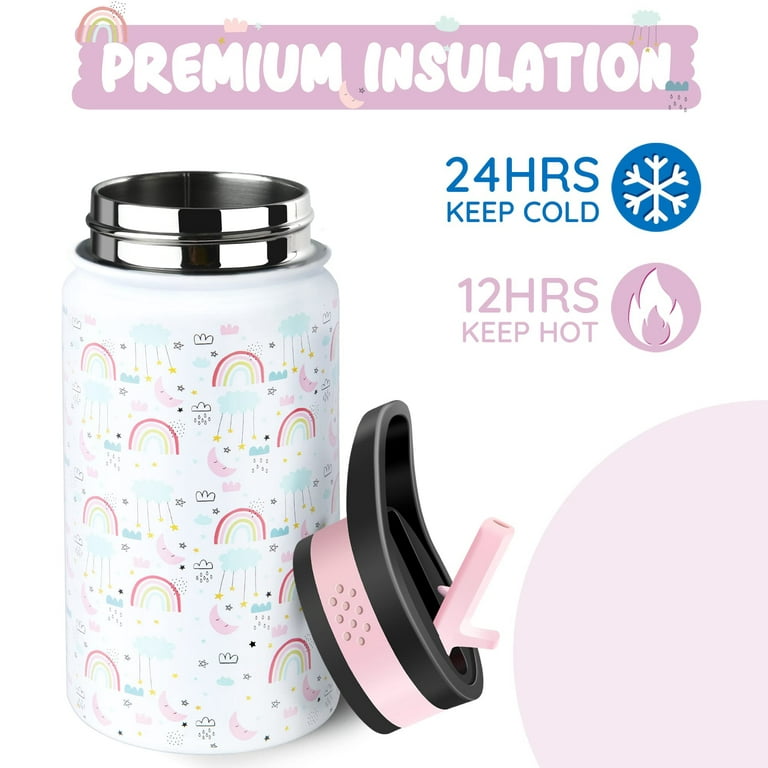 Softlife Insulated Kids Water Bottle With Hand Bag,Double Wall Vacuum  Stainless Steel Girls School Leakproof Thermos Water Bottle,Portable Kids  Cup For Travel Sports Camping,14Oz,Unicorn Pattern 