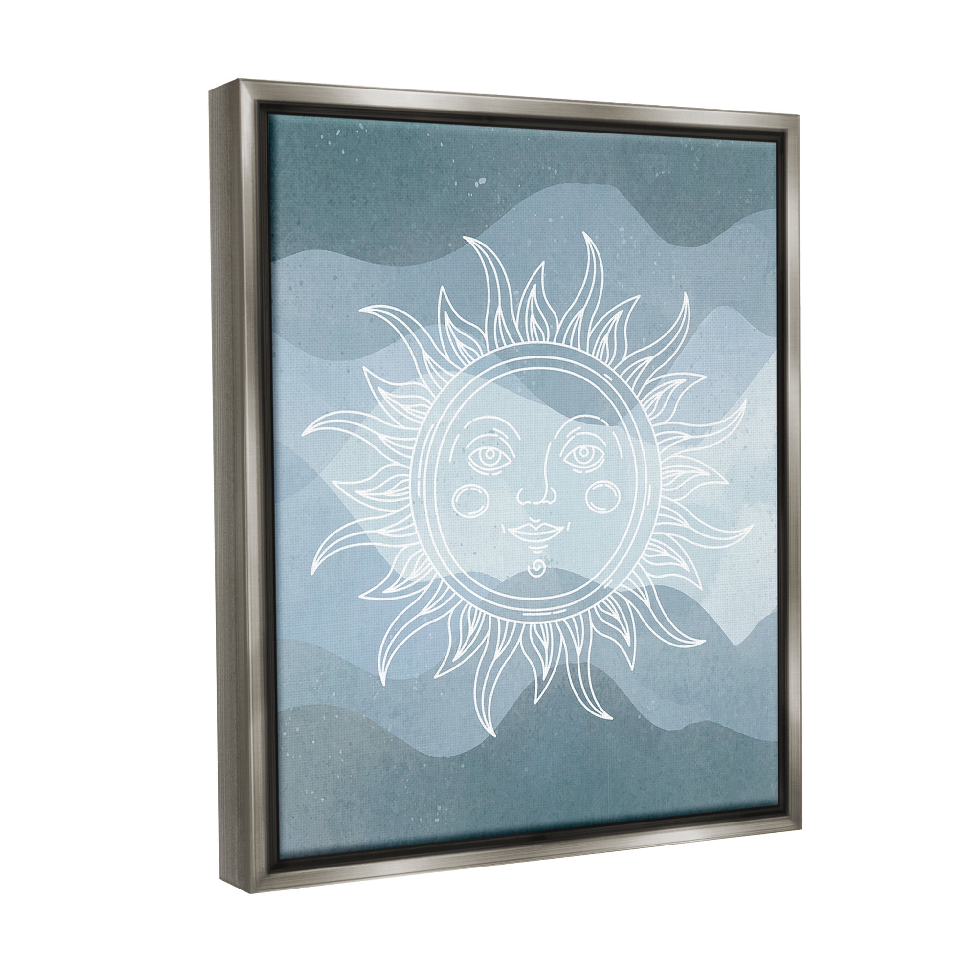 Stupell Industries Blue Astral Sun Landscape Painting Gray Floater Framed Canvas Art Print Wall Art, 17 x 21