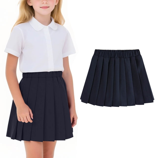 Odeerbi Niñas Falda Plisada Color Sólido Cintura Elástica Falda Uniforme de La Escuela de Algodón Con Pantalones Cortos Incorporados