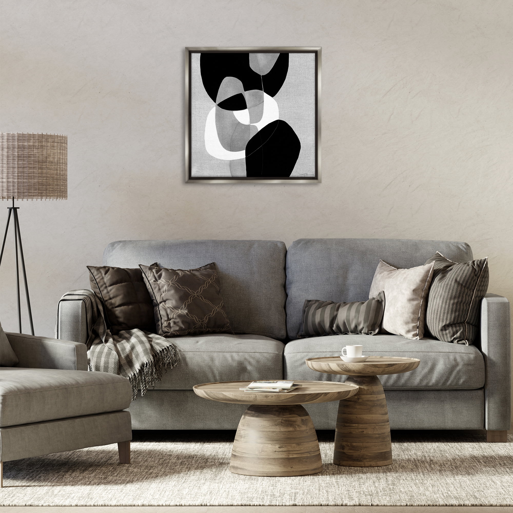 Stupell Industries Abstract Sharp Cutouts Abstract Painting Gray Floater Framed Canvas Art Print Wall Art, 25 x 25