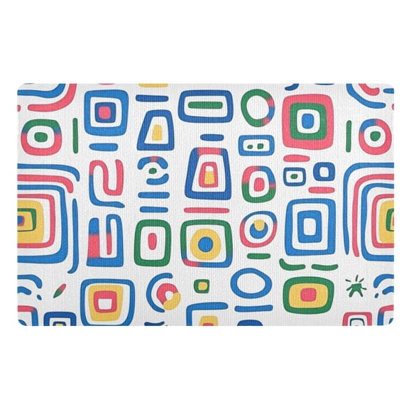 Yayeee Doormat for Indoor Entrance 32" x 20" Non Slippery Floor Rug, Blue Retro Pattern