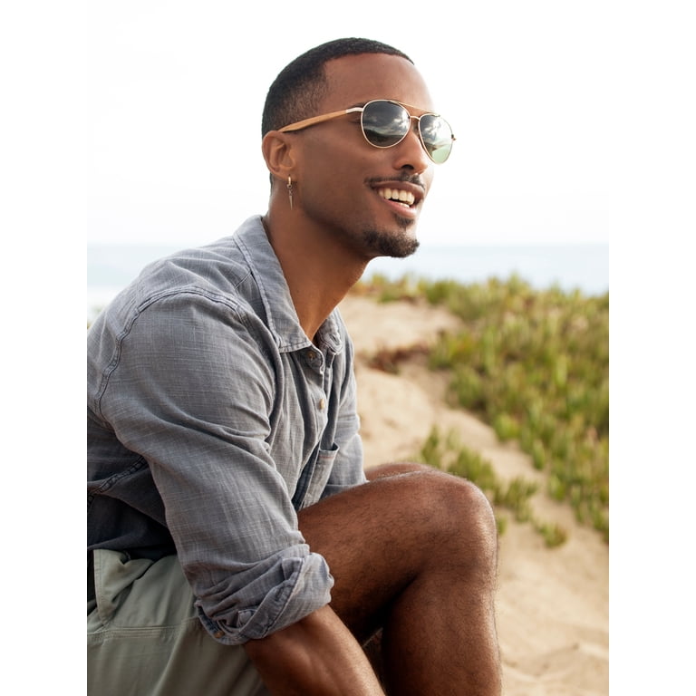 Amador Matte Gold/Natural Beechwood Aviator Polarized  display picture 3