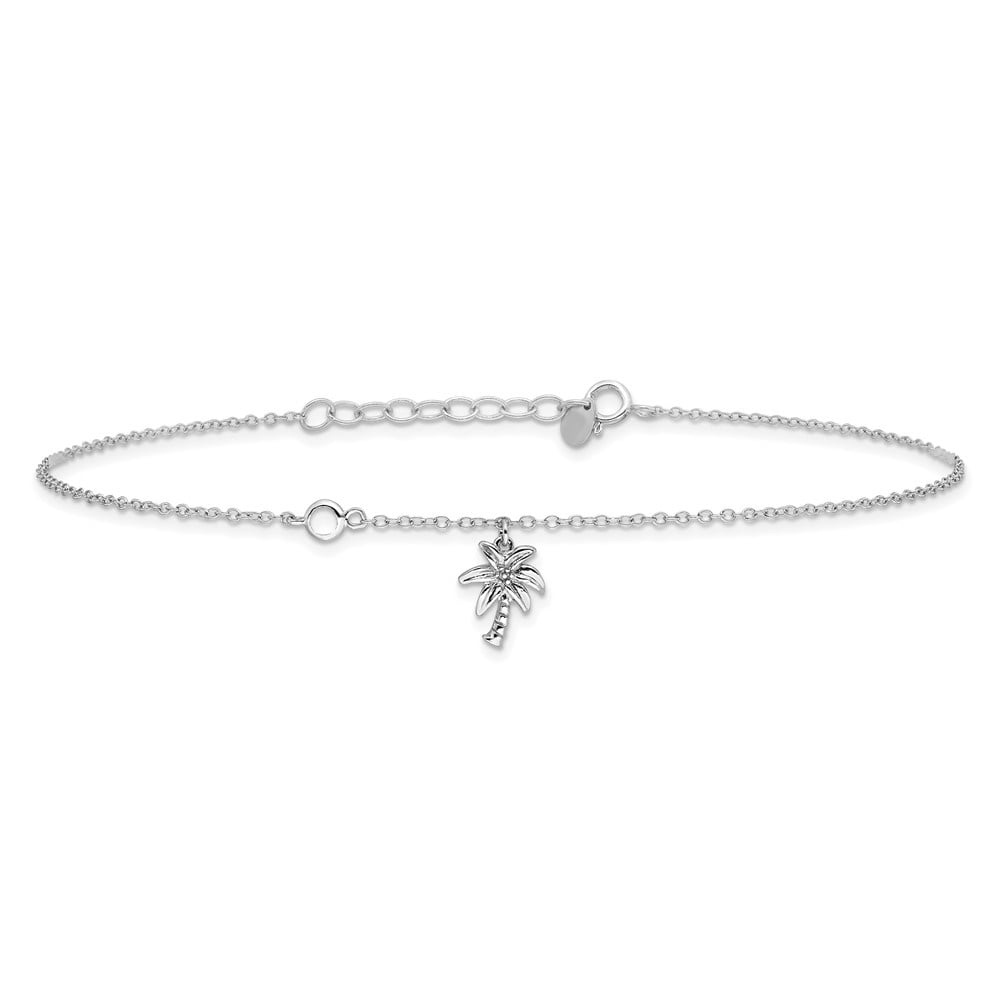 Auriga Fine Jewelry 925 Sterling Silver Rh-plated CZ and Palm Tree 9inch Plus 1in Ext. Anklet for Women