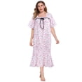 thumbnail image 3 of Women's Loose Plus Size Nightdress Square House Dress Short Sleeve Sleep Dress Soft Long Sleepwear Nightgowns For Home Wear Pajama Dress,XL-5XL, 3 of 7