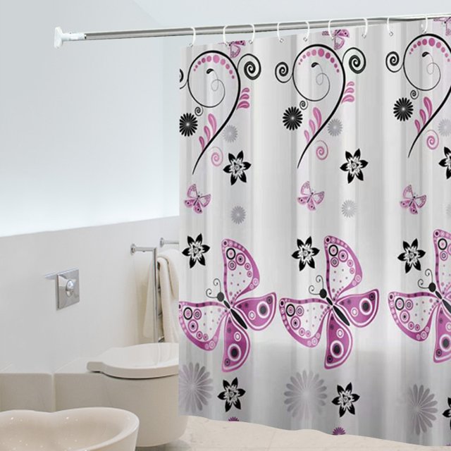 Cortina de ducha impermeable de 180x200 cm para dormitorio (mariposa púrpura)