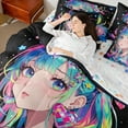 thumbnail image 4 of Manfei Anime Girl 7 Pieces Bedding Comforter Set,Cartoon Manga Full Bedding Set Lightweight,Japanese Animation Fitted Sheet Flat Sheet,Lightweight Stars Bedroom Decorative,Reversible, 4 of 6