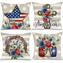 4th of July Decorations Pillow Covers 18x18 Set of 4 Polka Dots Star and Strip Cross Bless America Floral Jar Throw Pillows Patriotic Pillows Independence Day Decor Cushion Case G327-18