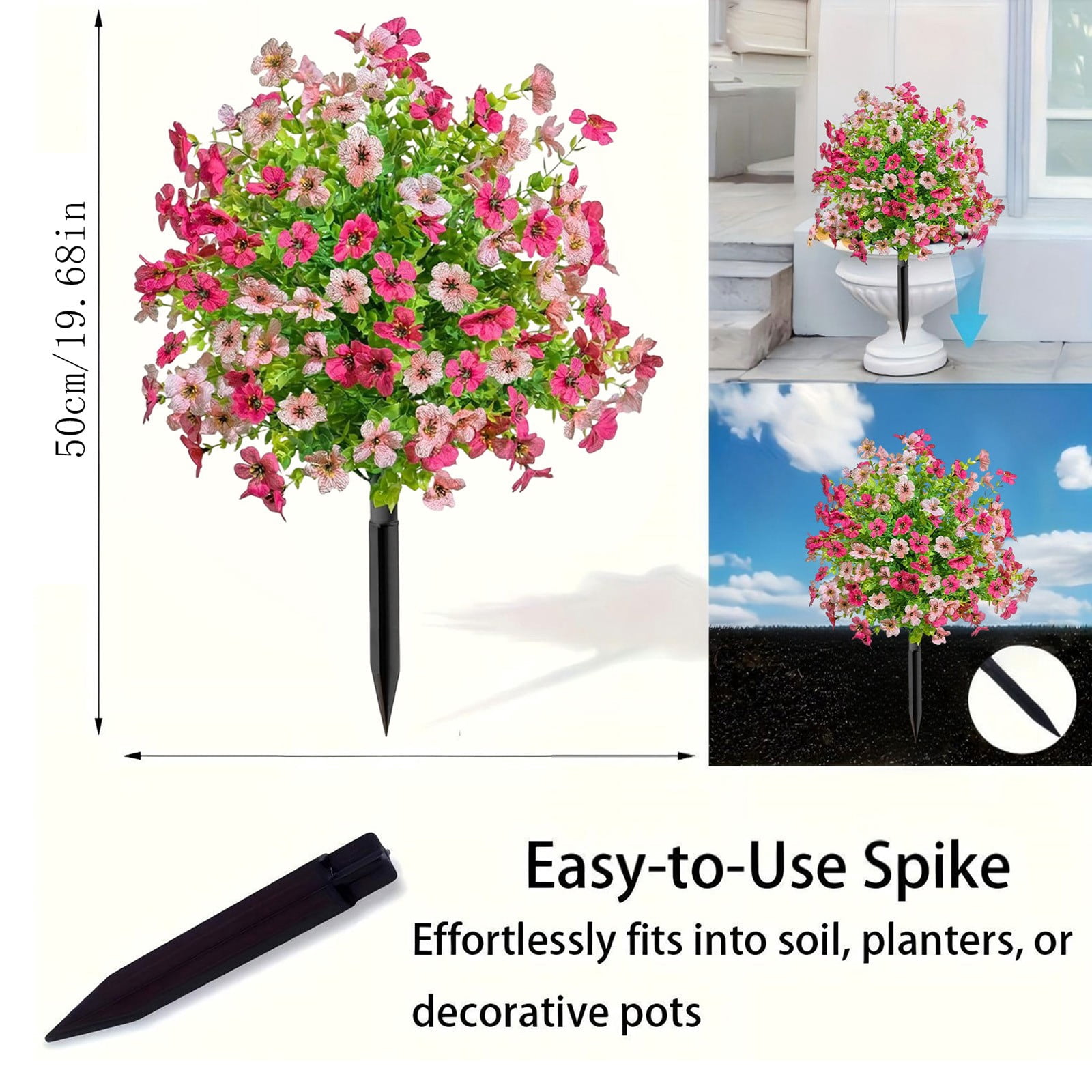 Artificial Boxwood Topiary Ball With Violet Flowers With Spikes,20" Artificial Flowers Outdoor Flowers With Ground Spikes,Uv Resistant Faux Flowers Picks For Outdoor Planters For Garden,Porch & Patio