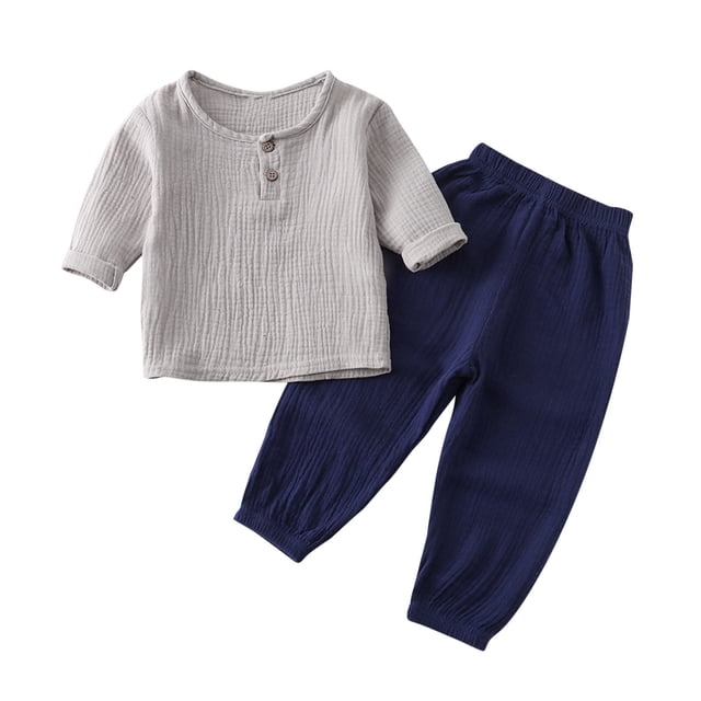 Huvoen Vêtements pour Fillettes Mode Décontractée Manches Longues Col Rond Boutons Ensemble Pantalon Long Gris 9 Mois