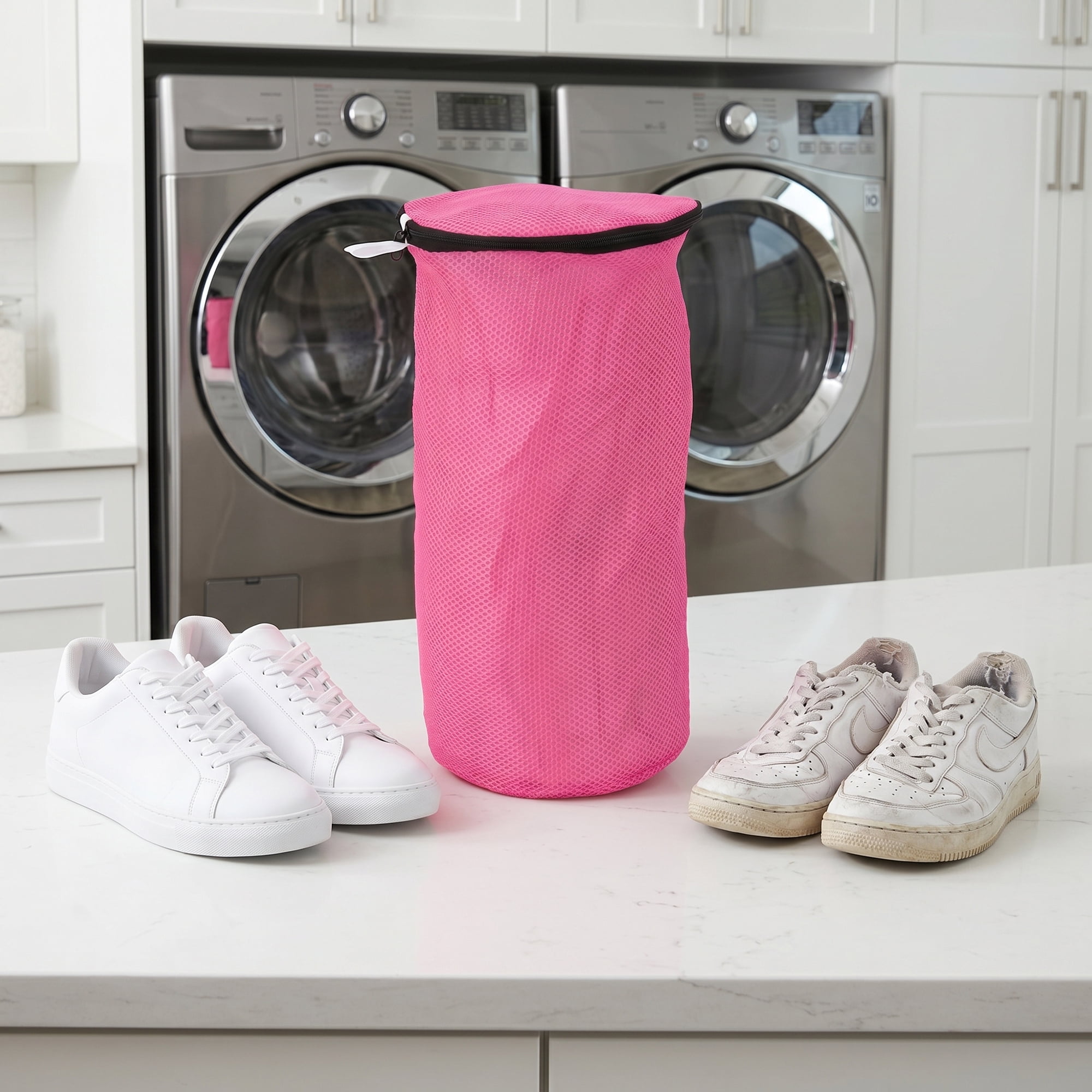 Unique Bargains 2 Pack Polyester  Zippered  Shoe Bag for Washing Machine Pink 7.9"x15"
