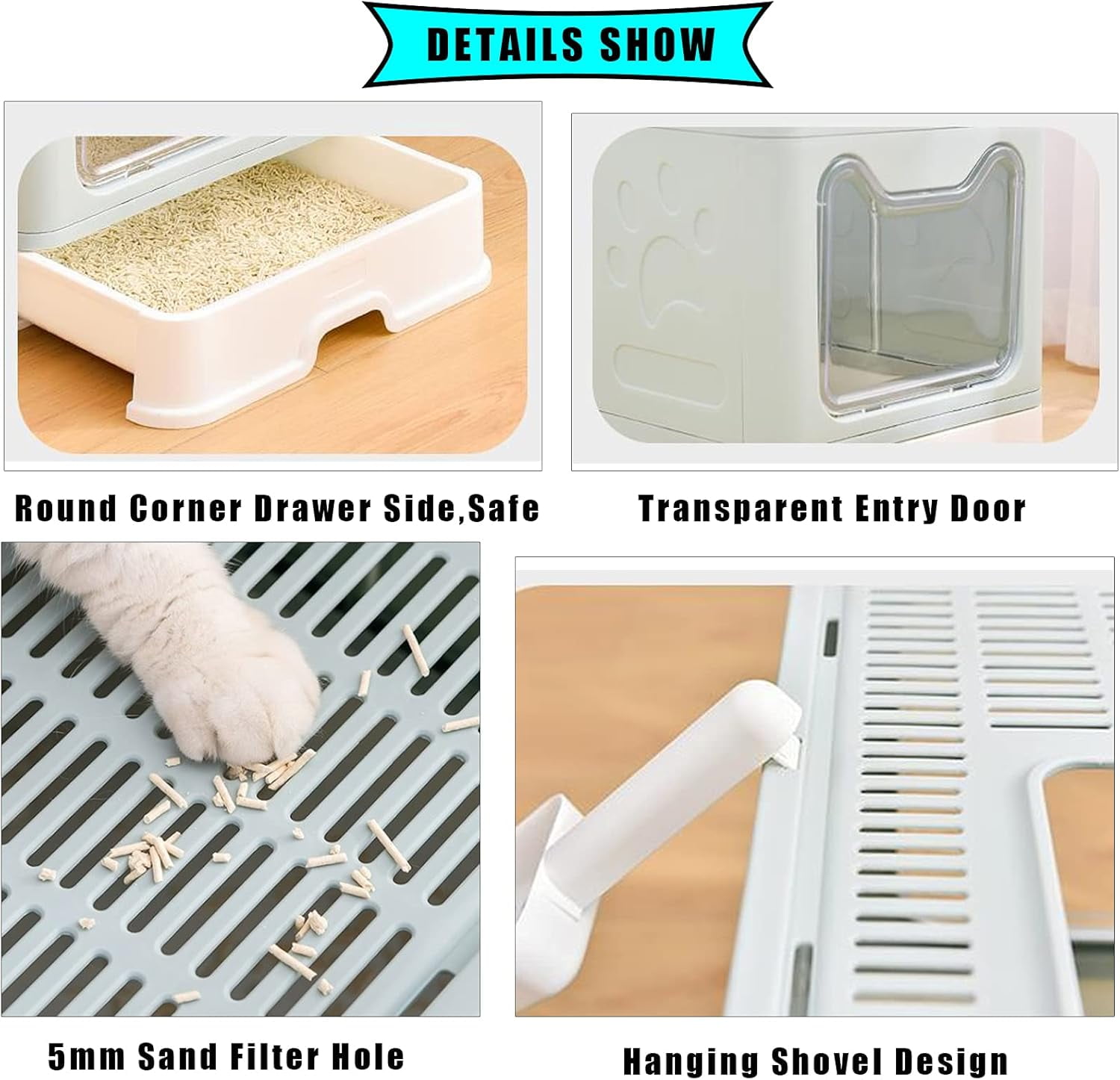 Foldable Large Cat Litter Box Enclosed Cat Potty with Drawer Top Entry Type Anti-Splashing Cat Toilet with Lid and Cat Litter Scoop No Smell Cat Supplies for Cats and Kittens-Blue