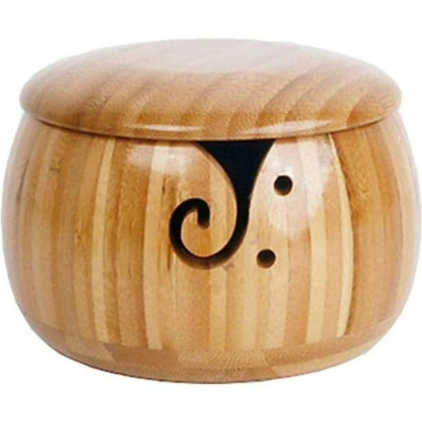 Cuenco de hilo hecho a mano, cuenco de almacenamiento de hilo de madera hecho a mano de 6,3 pulgadas con tapa, cuenco para tejer a ganchillo, soporte para hilo, regalo para entusiastas del c
