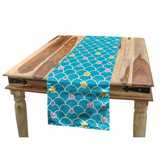 Abstract Table Runner, Pastel Scale Hearts Stars and Circles Simple, Dining Room Kitchen Rectangular Runner, 3 Sizes, by Ambesonne