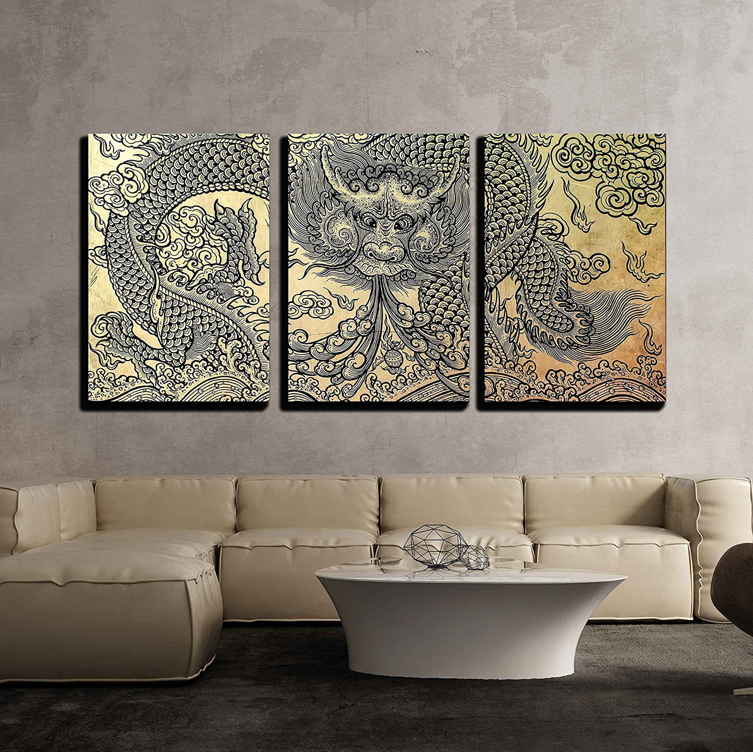 5 Panels Unframed Dragon Canvas Art Oil Painting Picture Wall Hanging Decor 