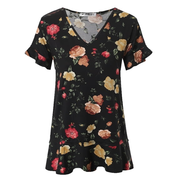 Doublju Women's Short Sleeves Flare Tunic Tops for Leggings Flowy Shirt with Plus Size