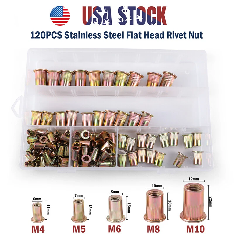 CIRCLE- 120Pcs M3/M4/M5/M6/M8/M10 Zinc Steel Rivet Nut Kit Rivnut Nutsert Assort Metric