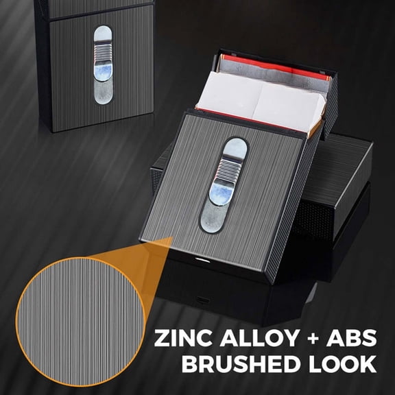 20 Cigarette Capacity Alloy Case with Built In USB Rechargeable Lighter, Windproof Cigarette Holder, Anti Crush Cigarette Box, Sleek Brushed Texture and Fingerprint Resistant Design