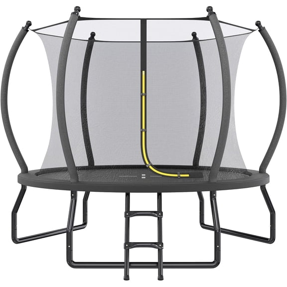 PLAUIN 8FT Outdoor Trampoline with Enclosure Net and Ladder, Recreational Trampolines for Kids and Adults, Quick Connect Frame, ASTM Approval
