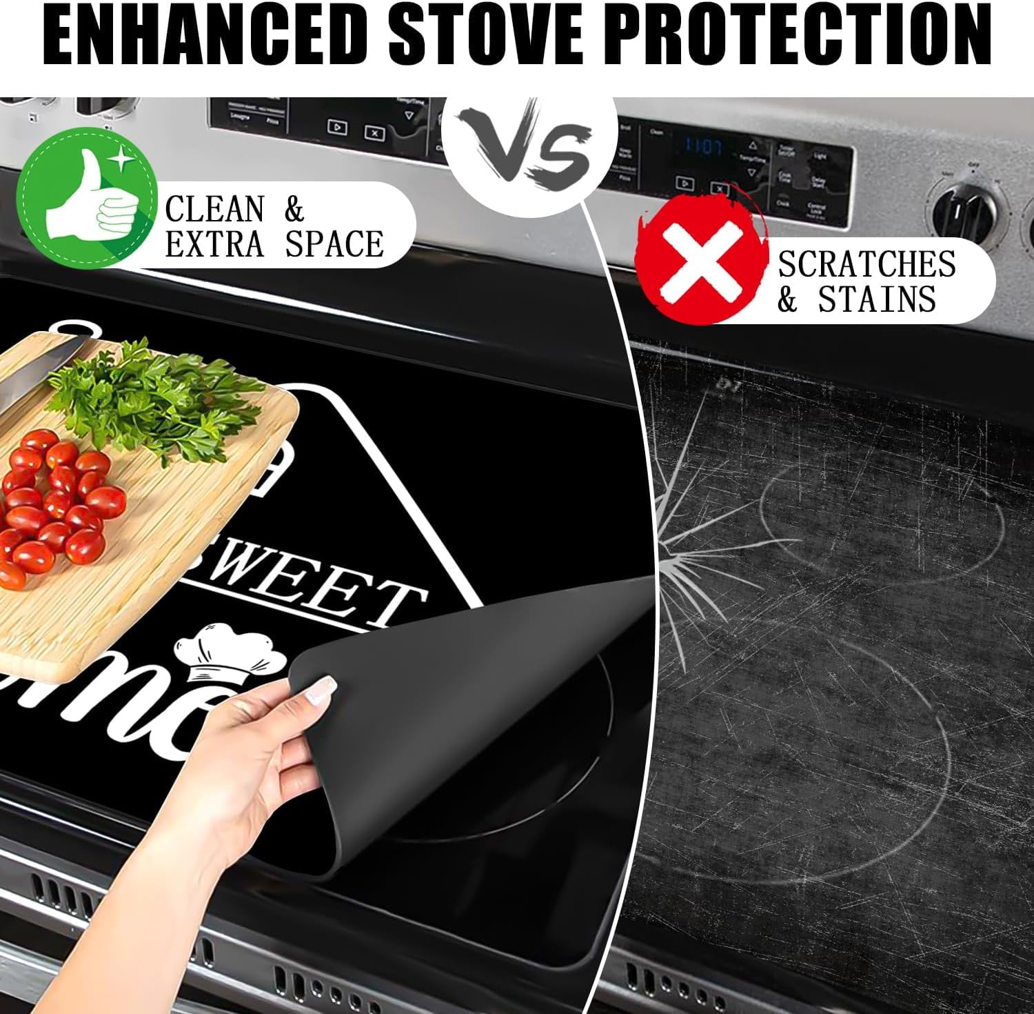 Stove Top Cover for Electric Stove 28 "x 20 ", Home Sweet Home Heat Resistant Glass Top Stove Cover Protector, Glass Cooktop Covers, Kitchen Flat Stove Top Covers for Electric Stove