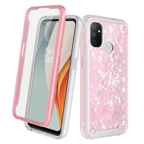 OnePlus Nord N10 5G Case, Rosebono Hybrid Graphic Design Pattern Hard Back Pannel Cover Case For OnePlus Nord N10 5G (Pink Shell Texture)