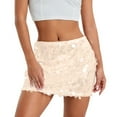 thumbnail image 2 of Sequin Skirts for Women Stretchy Bodycon Mid Waist Mini Skirt Summer Dressy Night Out Party Holiday Glitter Skirts,Beige - XL, 2 of 5