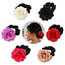 16 Pack Colorful Handmade Large Rose Flower Hair Bow Wreath Garland Elastic Stretchy Hair Ties Ponytail Holder Band Scrunchies Ring Decorative Accessories for Women Wedding Bridal Party