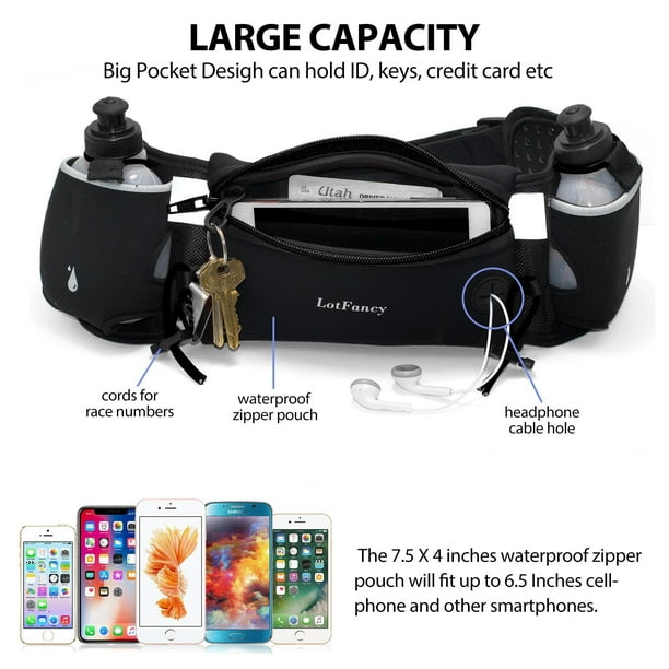 LotFancy Running Belt with Bottle Holder Hydration Belt for Women Men