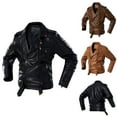 thumbnail image 2 of IYTR Men's Fashion Leather Jackets Long Sleeve Jacket Solid Color Zipper Turndown Collar Plus Size Loose Leather Jackets with Pocket Coffee XL, 2 of 2
